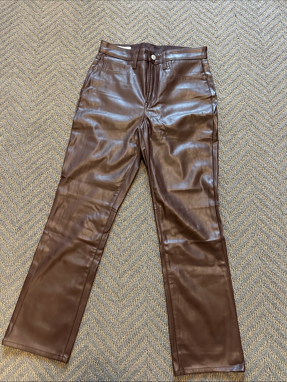 GAP Brown Faux Leather Straight-Leg Pants